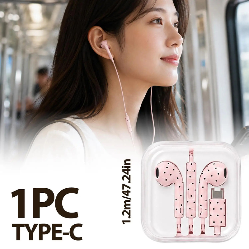 귀여운 폴카 도트 스타 타입 C 이어폰 (미, 아이폰, - Wired Earphone Mic 리뷰 및 가격
