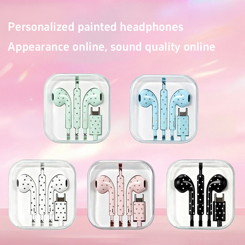 귀여운 폴카 도트 스타 타입 C 이어폰 (미, 아이폰, - Wired Earphone Mic 리뷰 및 가격